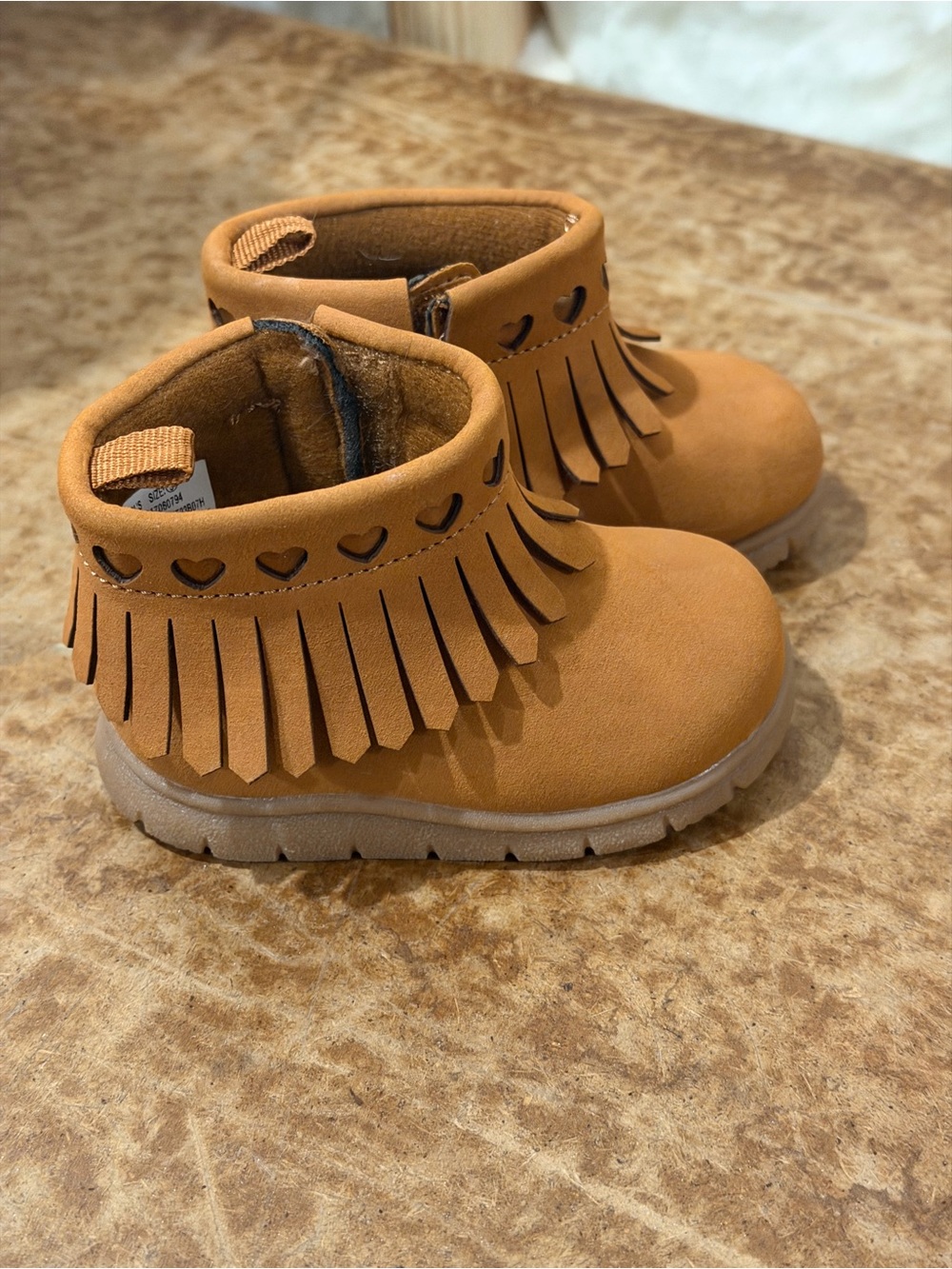 Carter's Tan Fringe Ankle Boots with Heart Cutouts